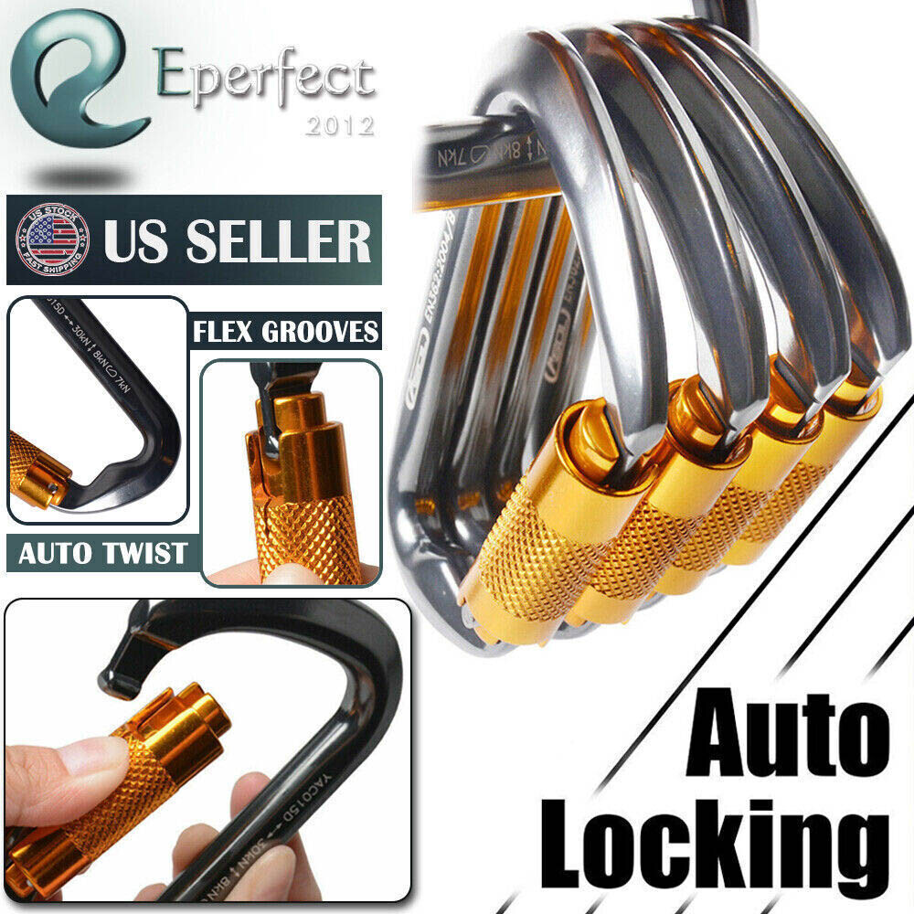 30KN Heavy Duty Auto Locking Climbing Carabiner Aluminum D Ring Clips Twist Lock