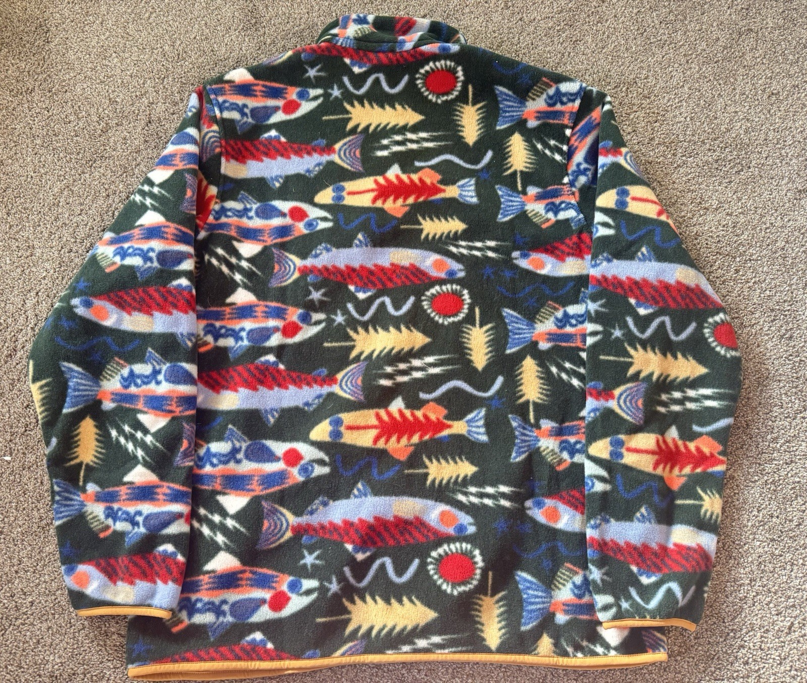 New Patagonia Synchilla Fleece Pullover Salmon Trout Fish Print Snap-T Size XL