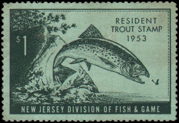 US state revenue-New Jersey NG VF-XF 1953 resident trout stamp