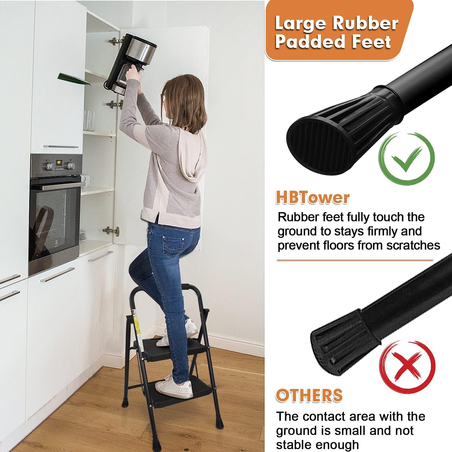 Folding Step Stool Wide Anti-Slip Pedal Sturdy Steel Ladder 2/3/4 steps