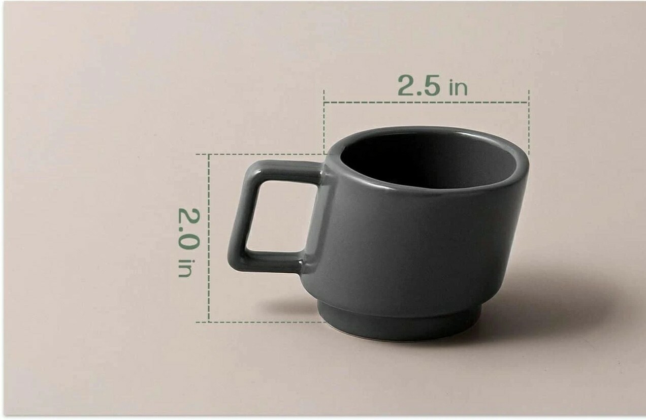 Ceramic Stackable Espresso Cups Set of 4 - 3 Oz Matte Green