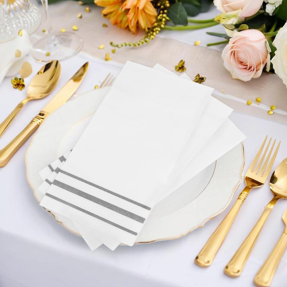 Silver Guest Towel Napkins - Disposable Hand Towels for Bathroom, Kitchen, & .