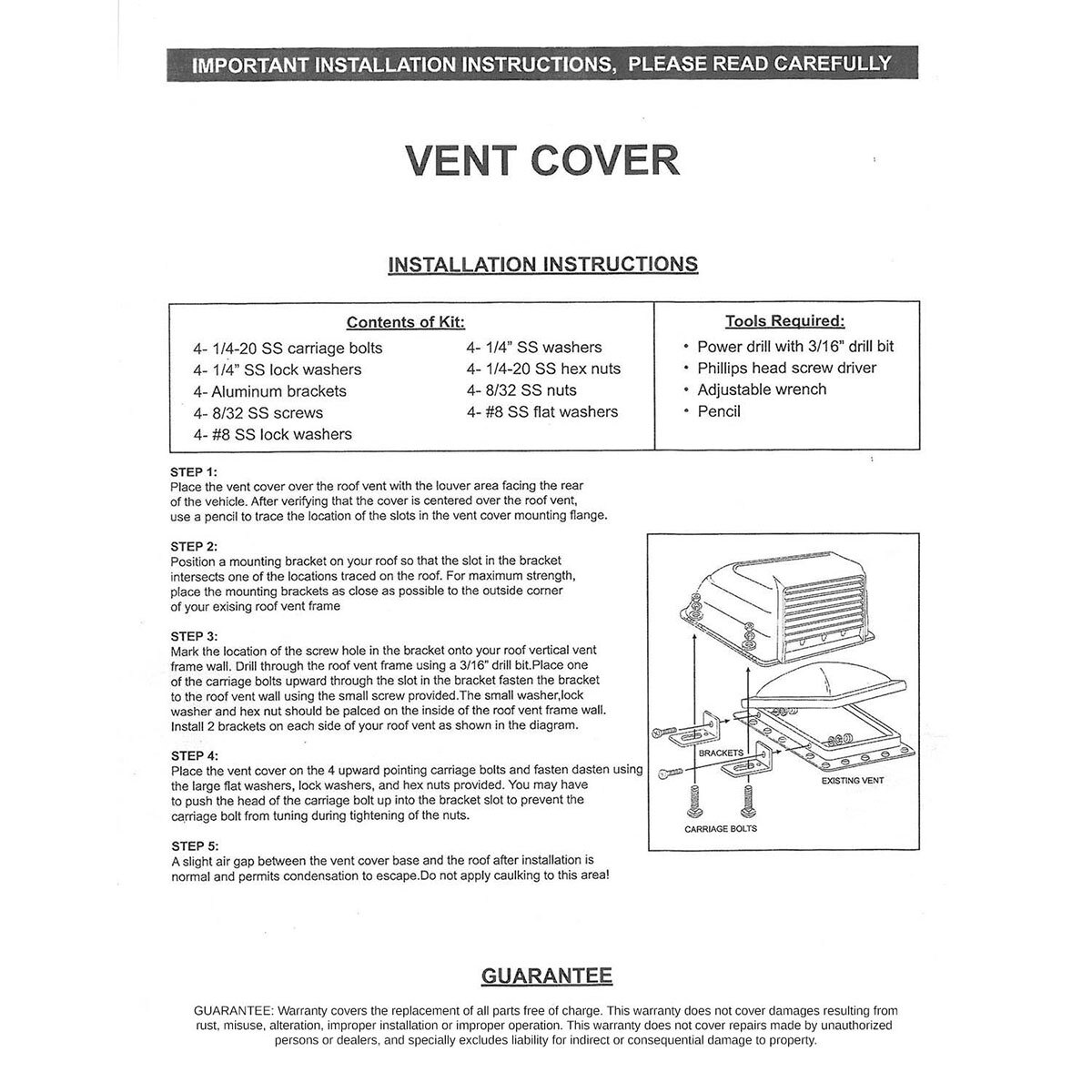 Superior Electric RV Trailer Universal Roof Vent Cover / Lid with Hardware