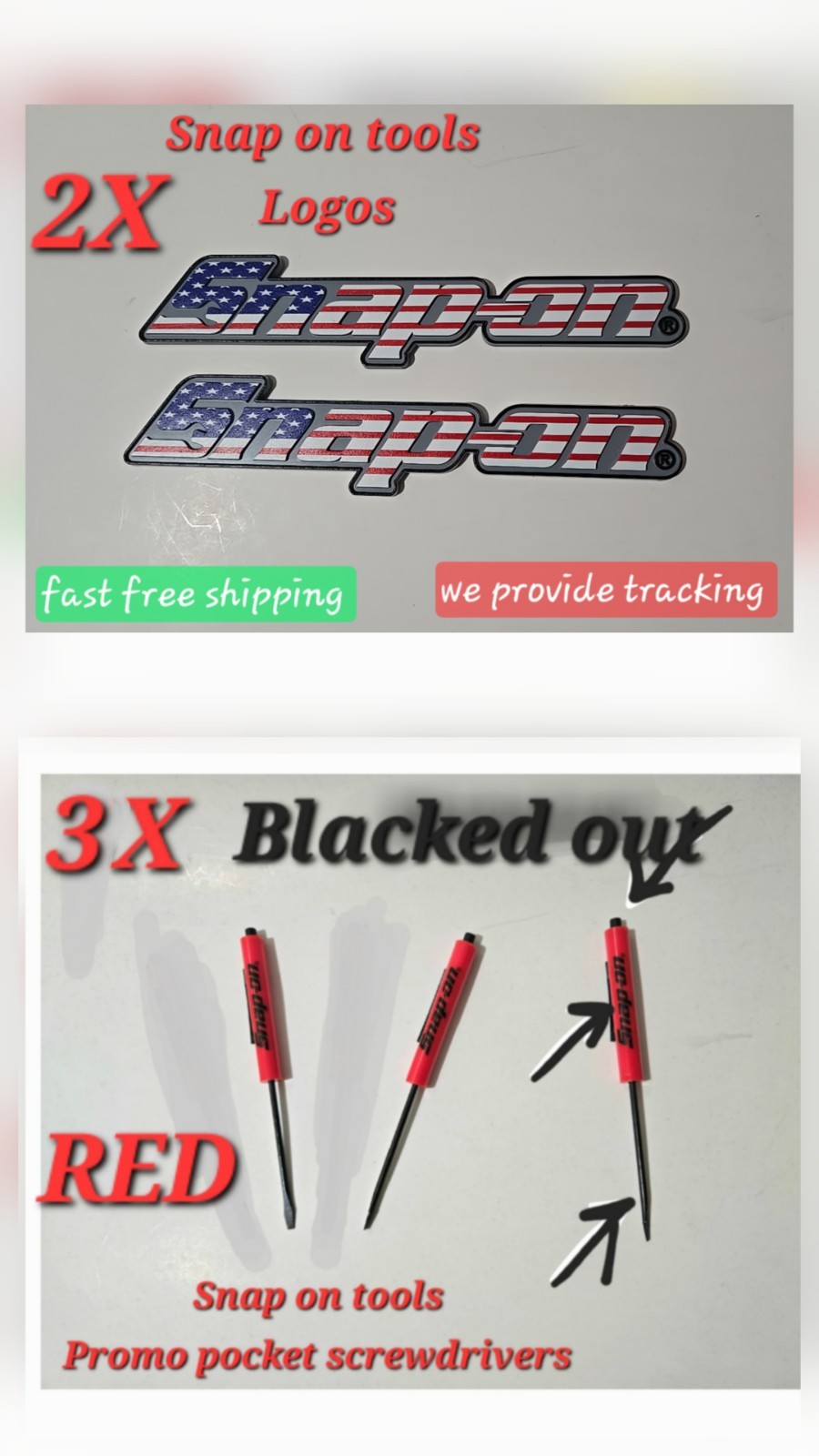 2PK SNAP ON TOOL BOX FLAG LOGO EMBLEM MATTE Colored Plastic Badge Decal 8"+3 Drv