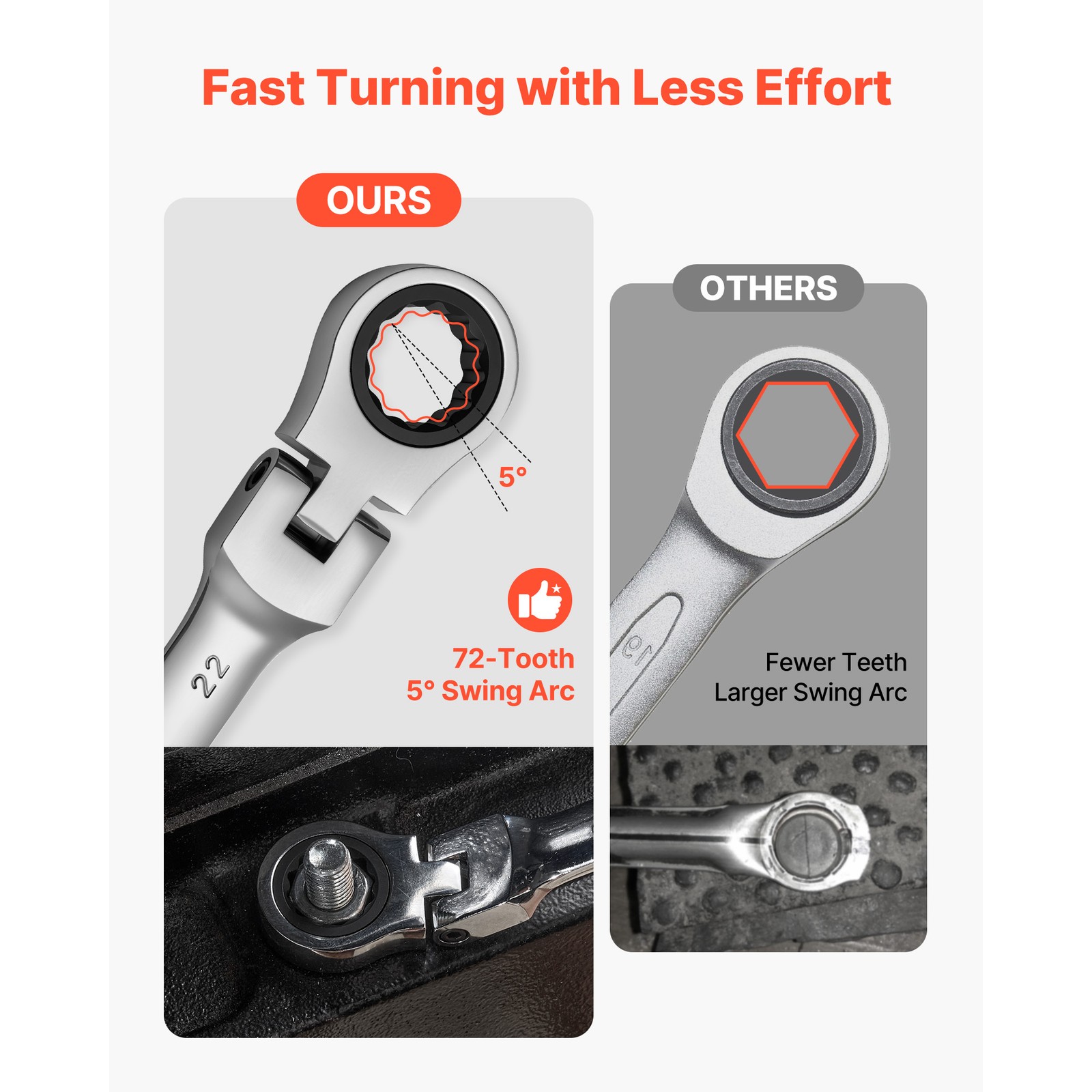 Uimoso 30-Piece Flex-Head Ratcheting Combination Wrench Set, SAE & Metric