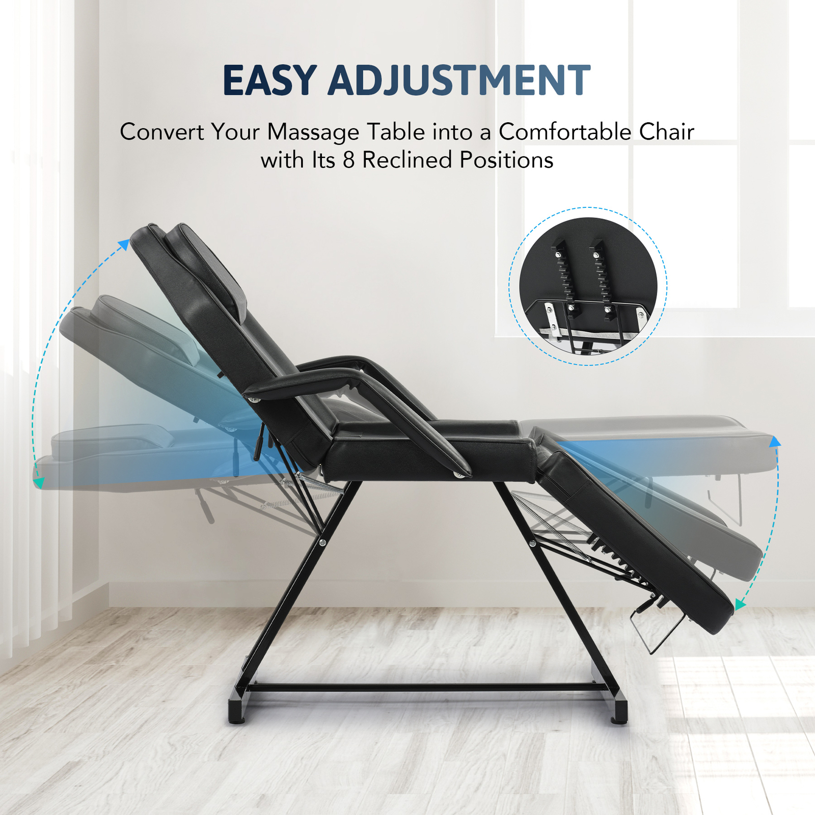 Adjustable Black Massage Chair+Stool Table Tattoo Facial Bed Barber Salon Spa