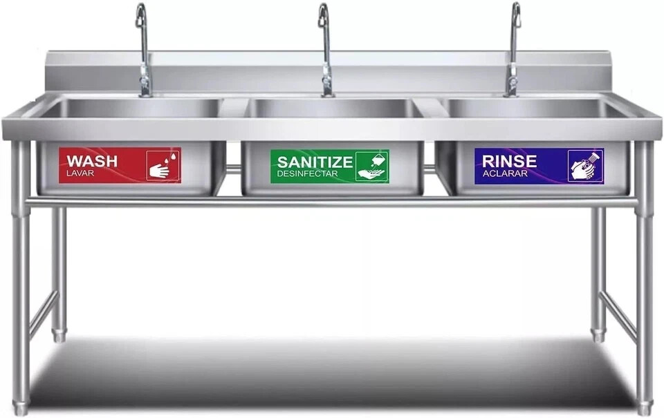4 Pack Wash Rinse Sanitize Sink Labels Waterproof Sticker Signs Perfect for 3...