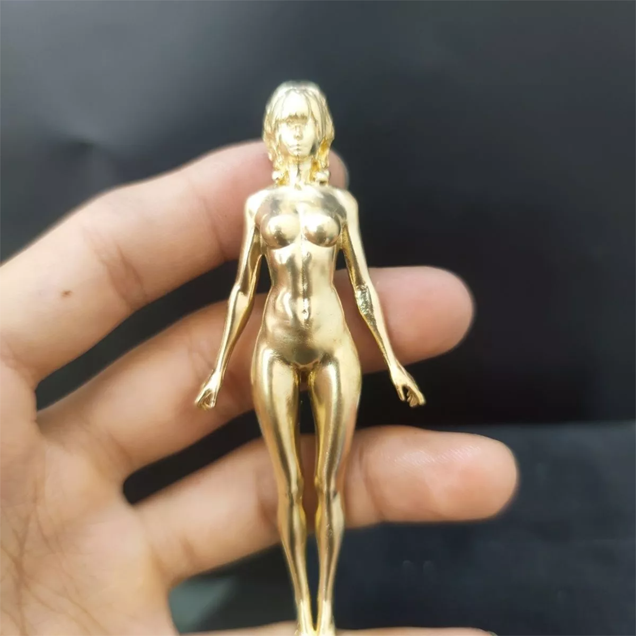3.5" Solid Brass Girl Nude Female Body Beautiful Statue Body Art Hand Grip
