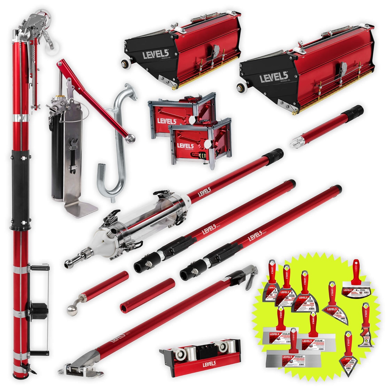 LEVEL5 MEGA Drywall Taping and Finishing Set, Ext. Handles + MiniShot | 4-685P