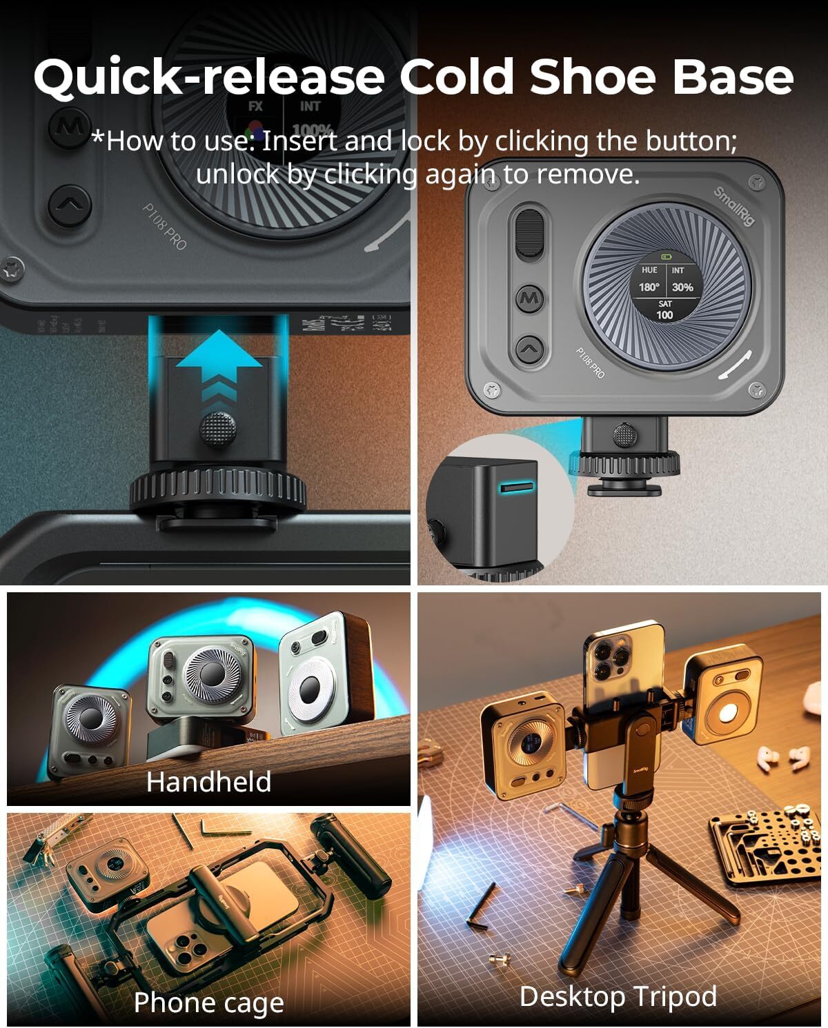 SmallRig Vibe P108 Pro RGB Video Light,Portable Led Camera Light for Photography