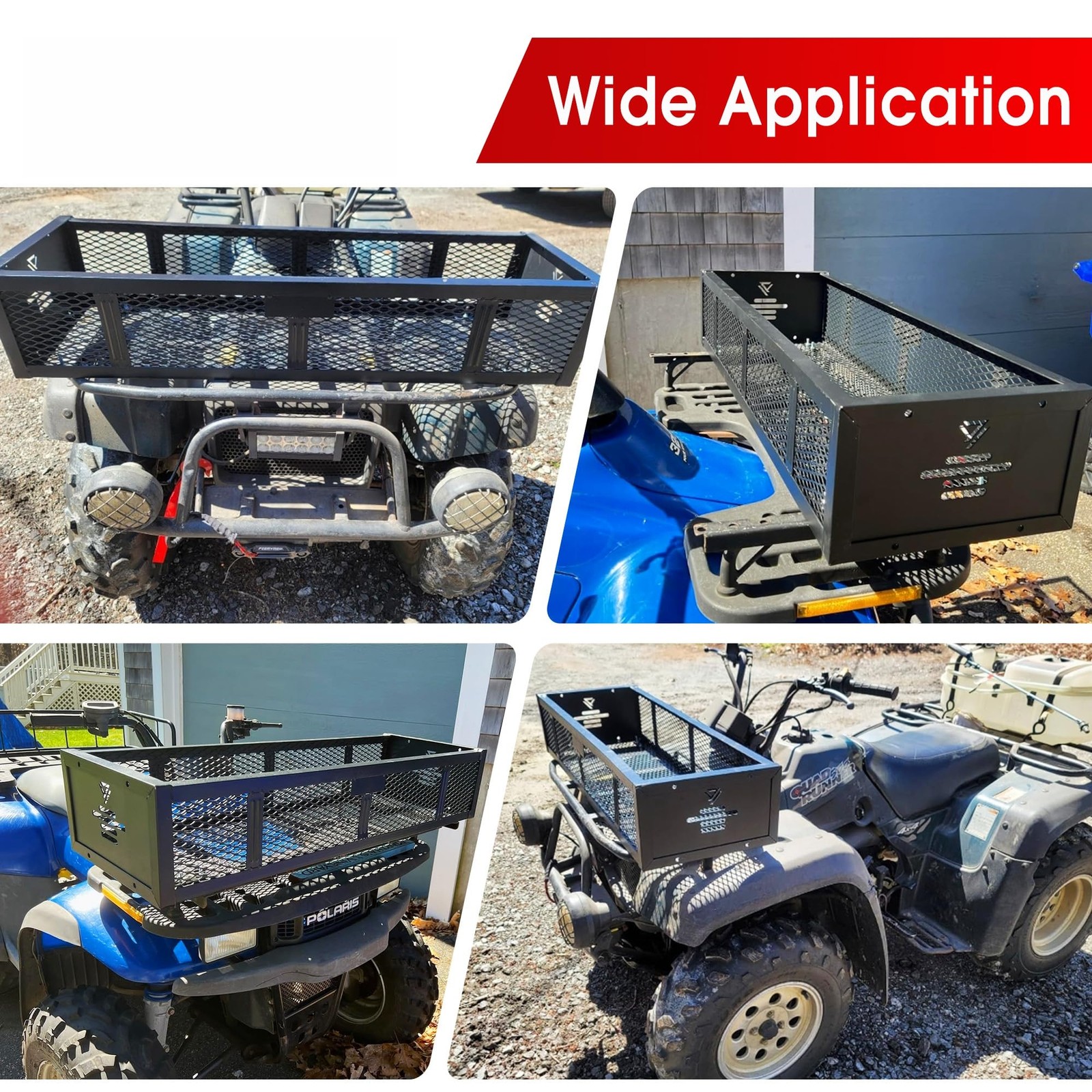 Heavy Duty 38" ATV Cargo Basket Steel Front Rear Rack Black Coated