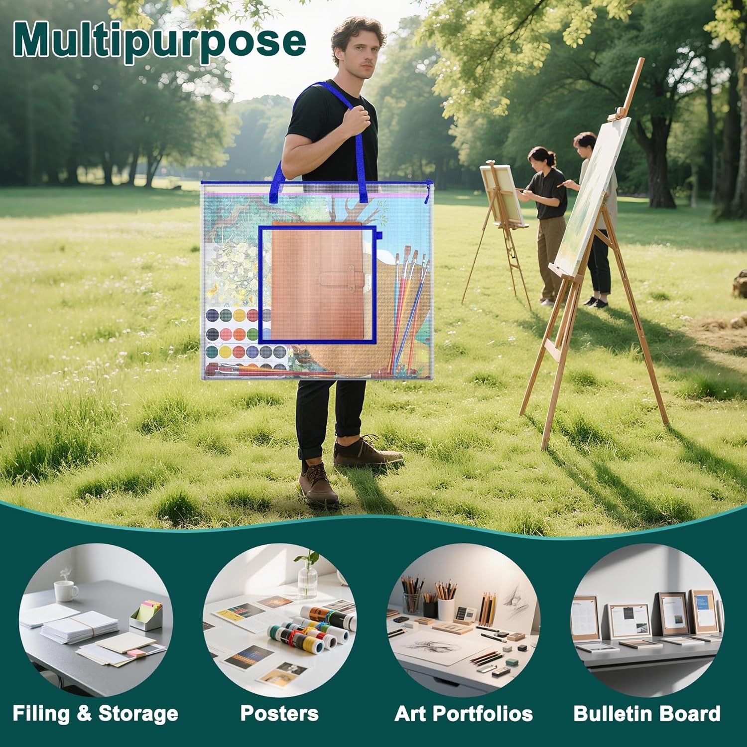 Large Poster Storage Bag, 25" x 19" Art Portfolio Bag with Pocket for Poster, Cu