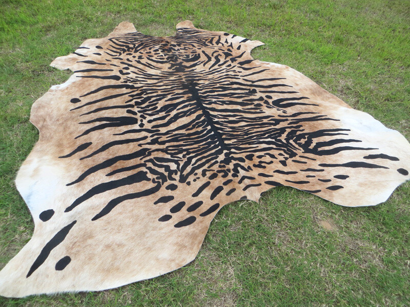 HUGE ! TIGER BENGAL print printed Cowhide Rug natural Cow Hide Skin beige zebra