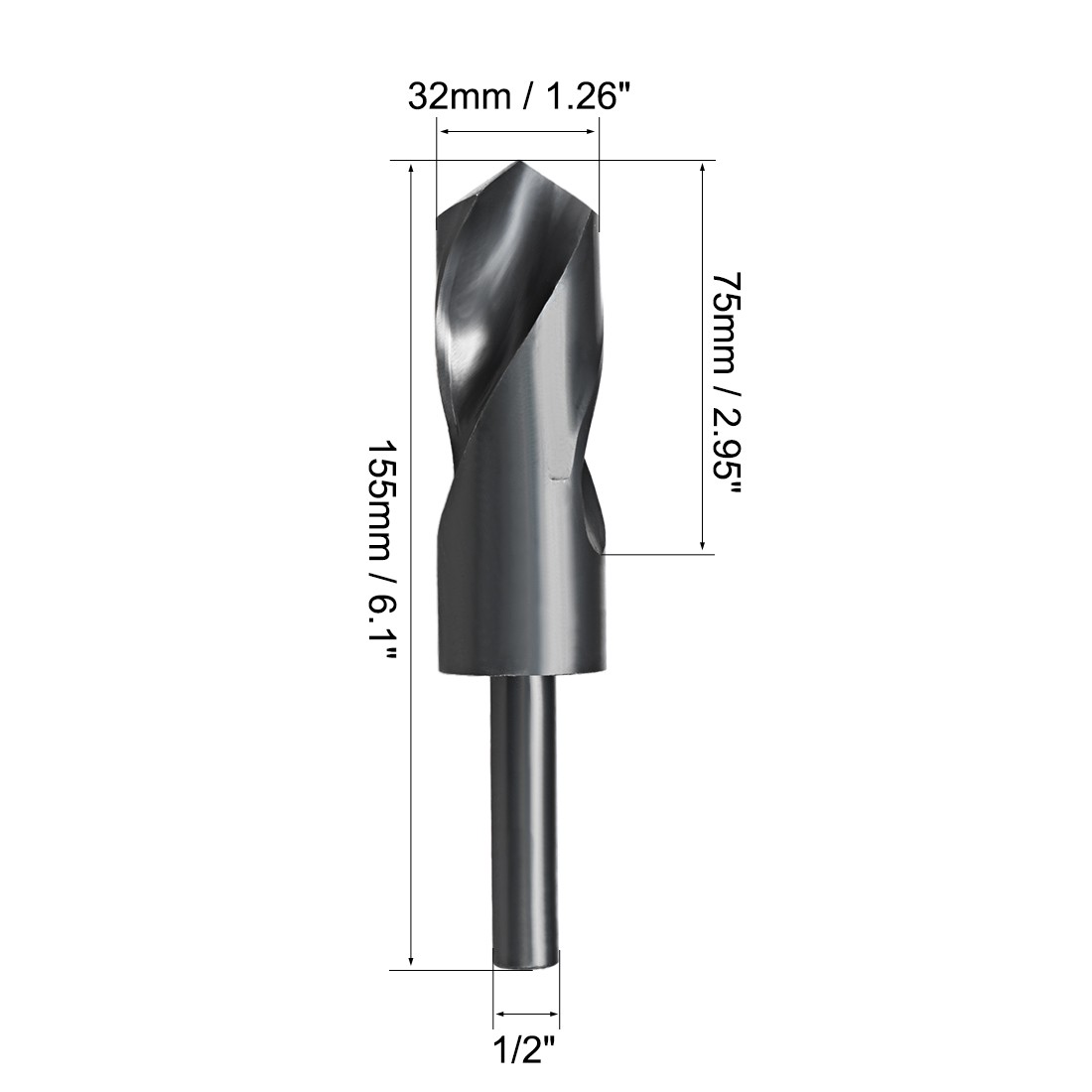 32mm HSS 6542 Reduced Shank Drill Bit with 1/2 Inch Straight Shank