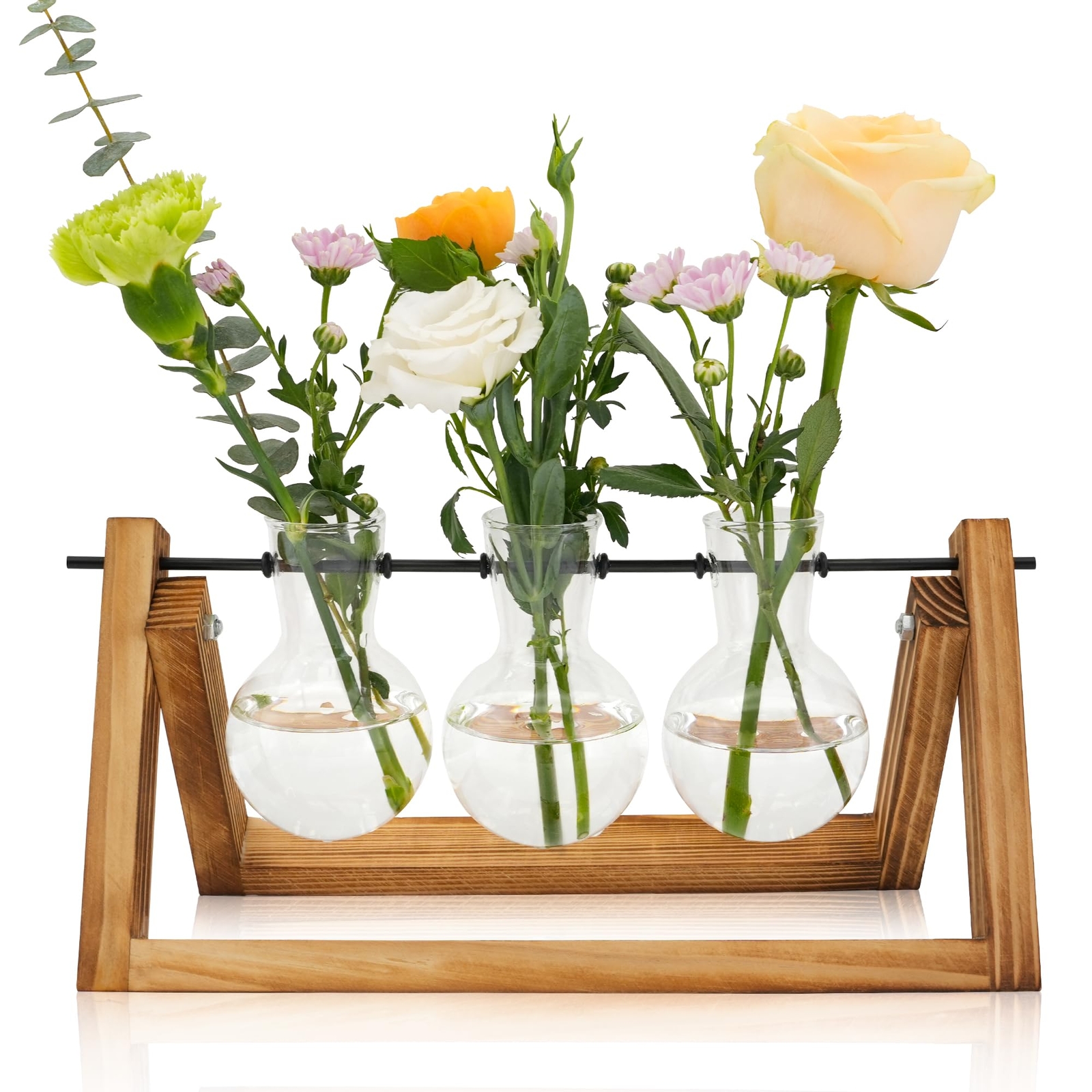 Plant Propagation Station with Wooden Stand for Home Office Decorations 3 Bulb