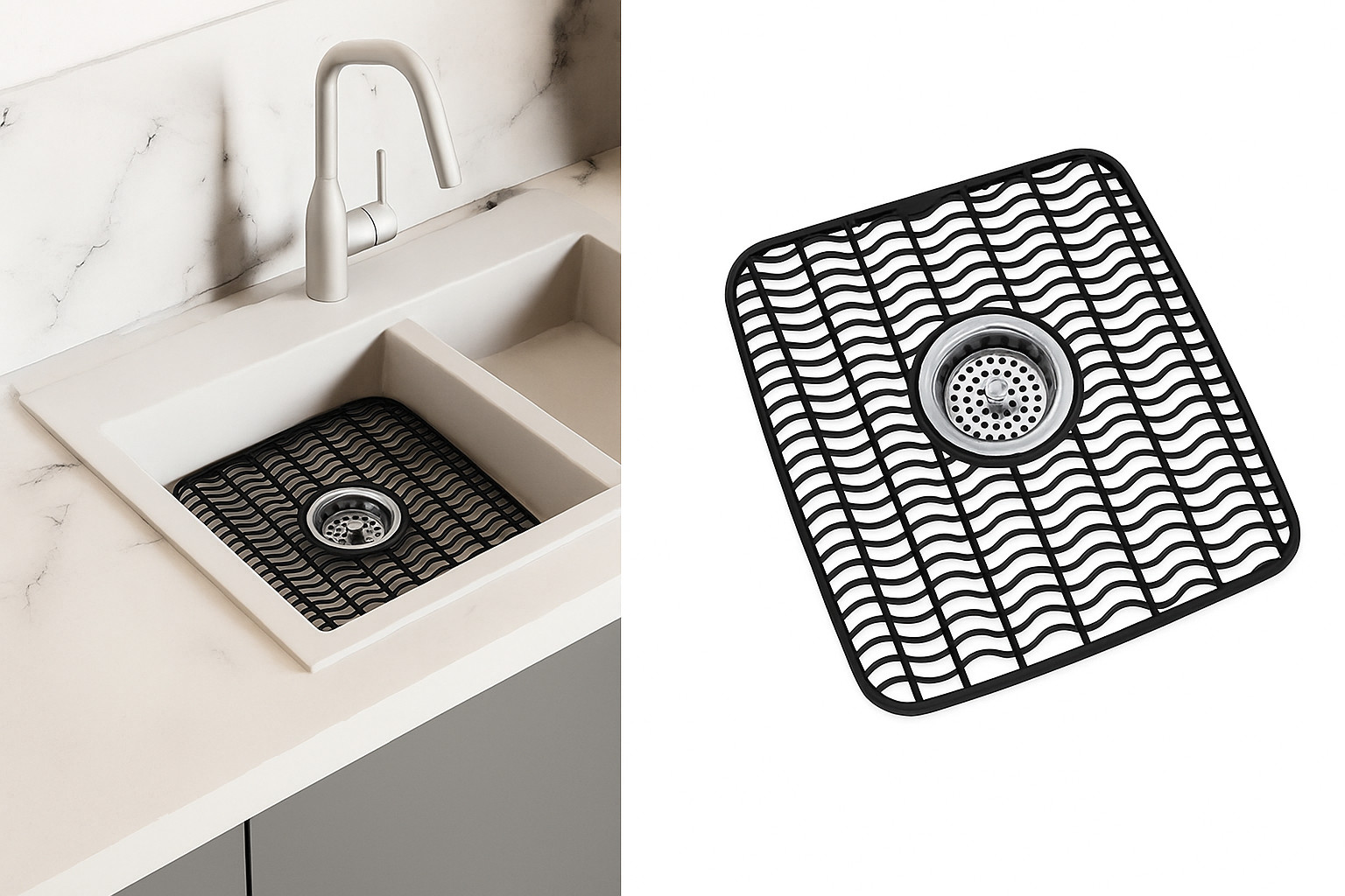 Sink Protector Mat 2 Pack Plastic with Center Drain Cutout Protect Sink 11 x 12"