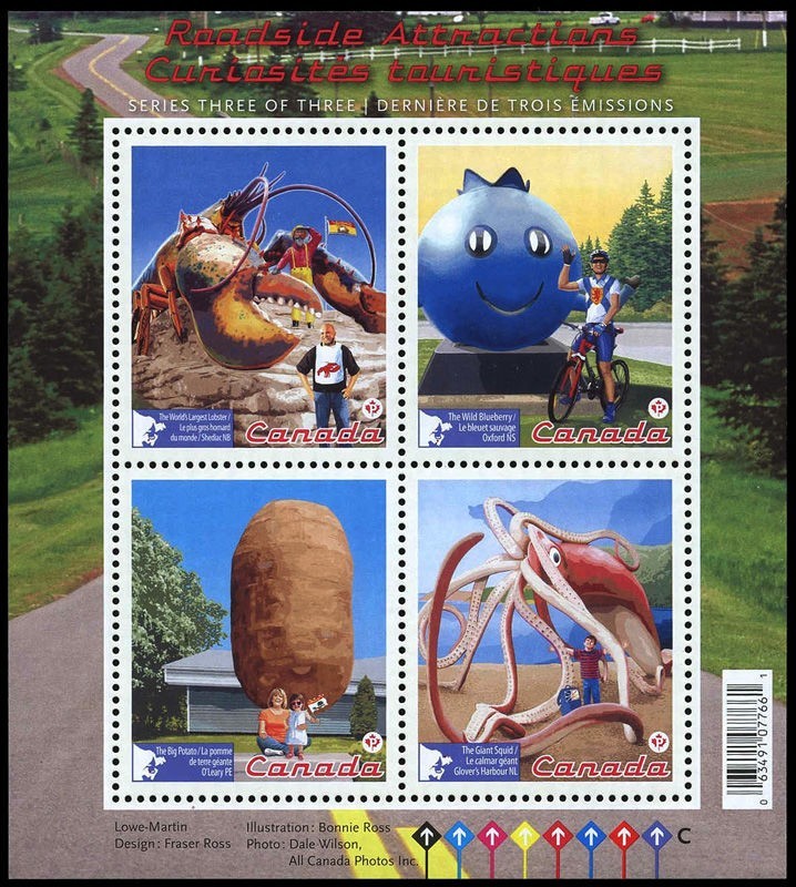 Canada Stamps Souvenir Sheet of 4, Roadside Attractions - 3, #2484 MNH
