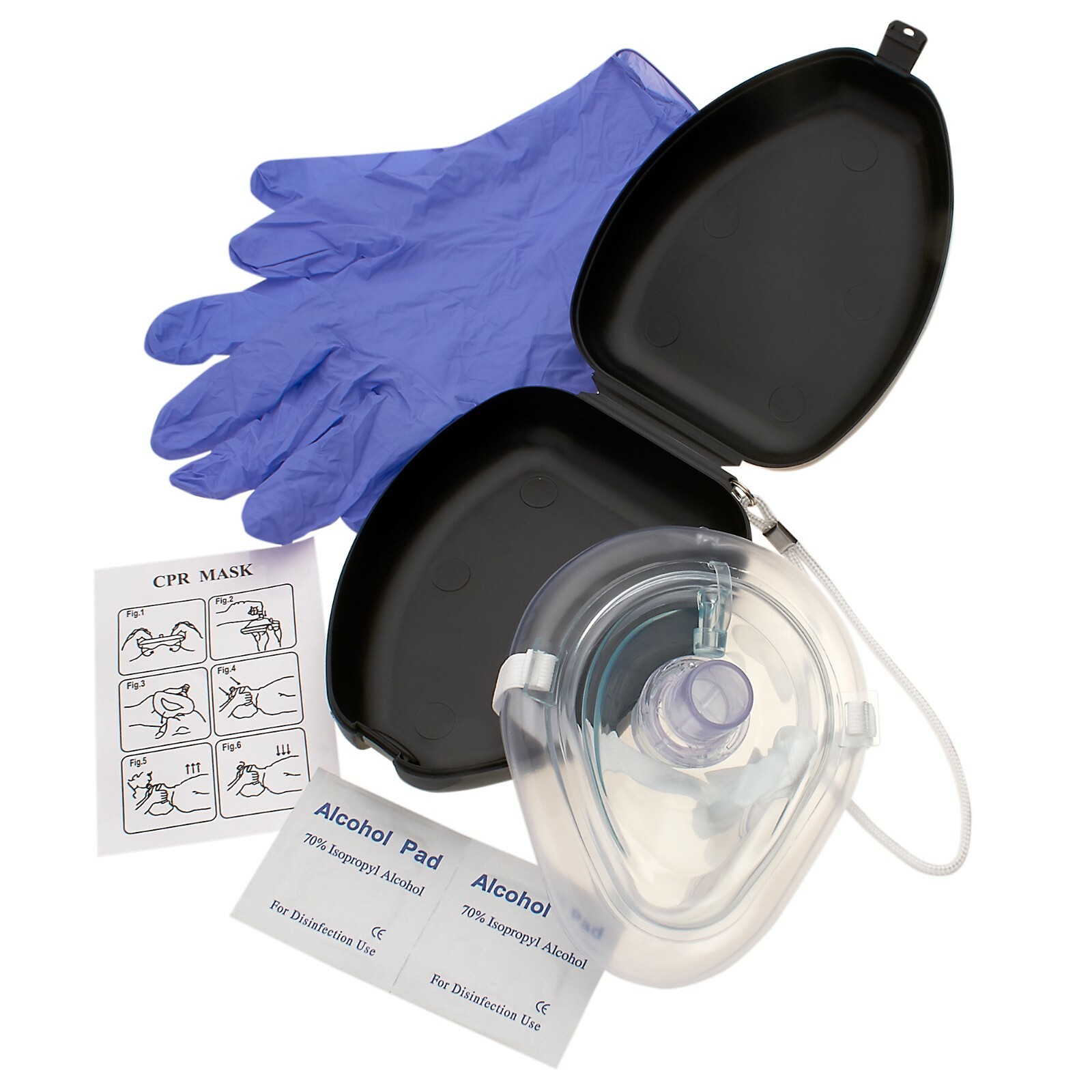 1 Pocket CPR mask in Hard Case - Mask w/O2 with Gloves