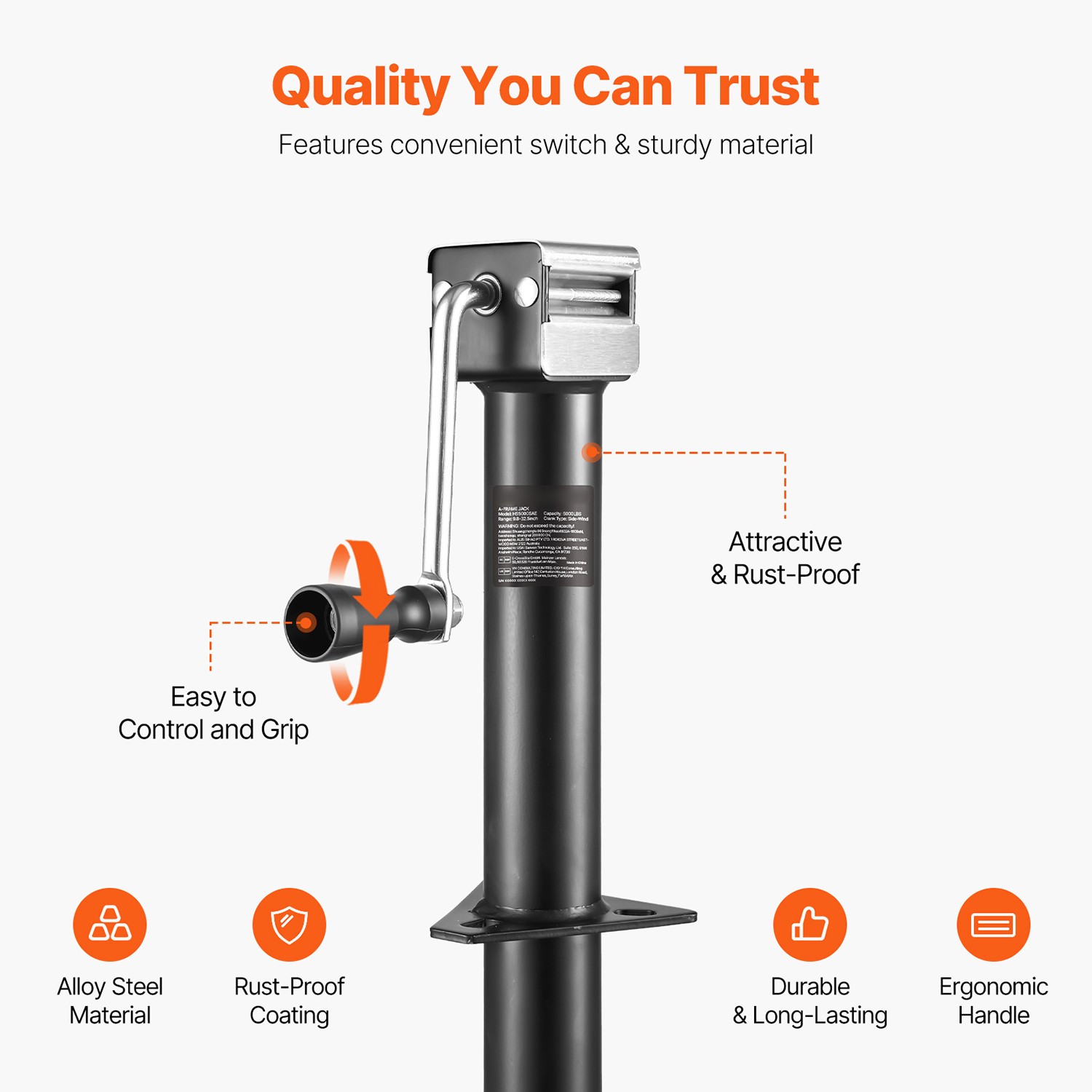 A Frame Trailer Jack Bolt on Trailer Tongue Jack 5000 lbs 15-inch Travel