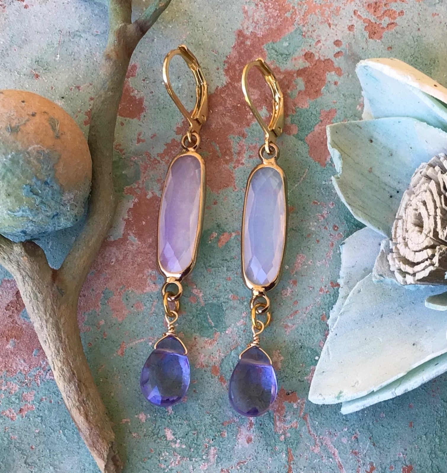 SUNDANCE CHARM ARTISAN JEWELRY EARRINGS OPALITE GOLD PLATED