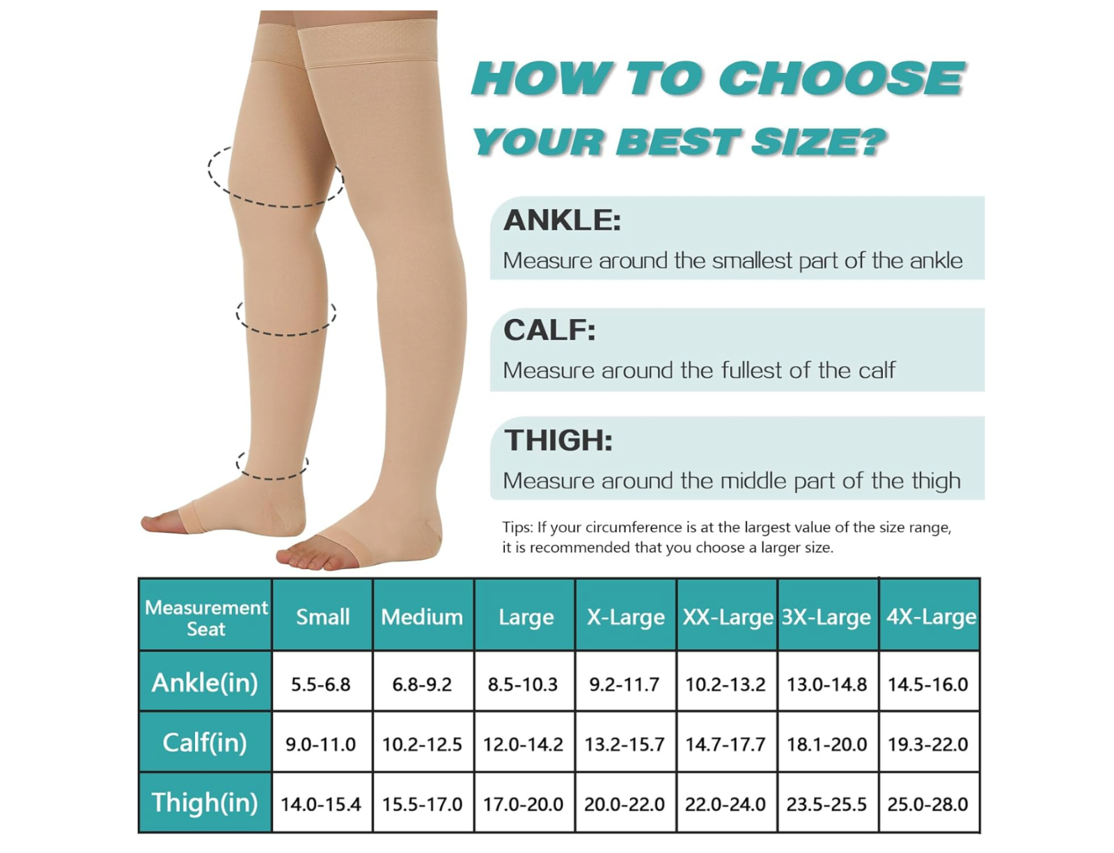 Thigh High 20-30mmHg Medical Compression Stockings Socks Mens and Women's S-4XL