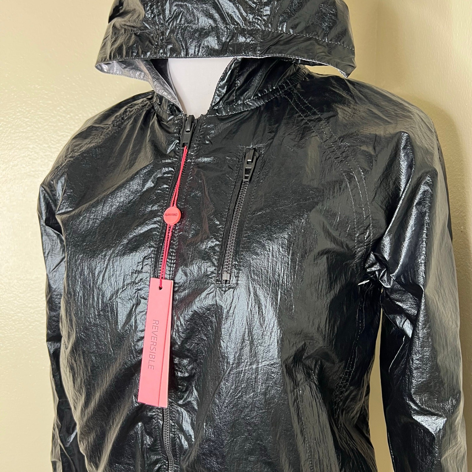 Blank NYC Reversible Jacket Medium Girls Silver Black Metallic Foil Packable New
