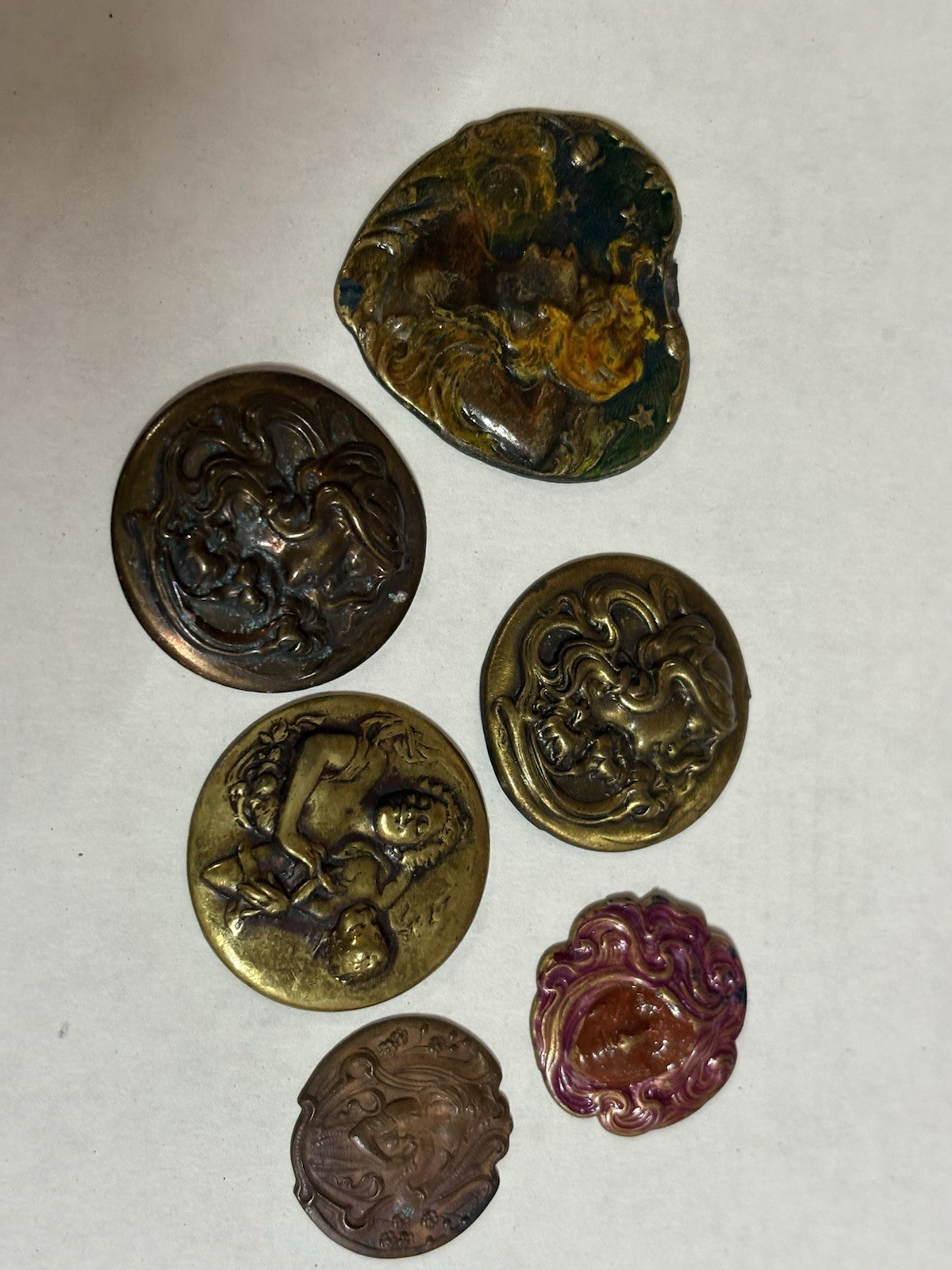 Lot ART NOUVEAU VINTAGE BRASS STAMPINGS NYMPH Ladies Cupid 6 Different Findings
