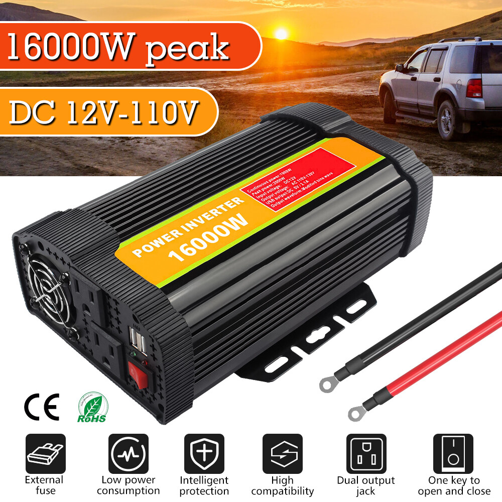 16000W Car Power Inverter DC 12V To AC 110V Pure Sine Wave Solar Converter LCD