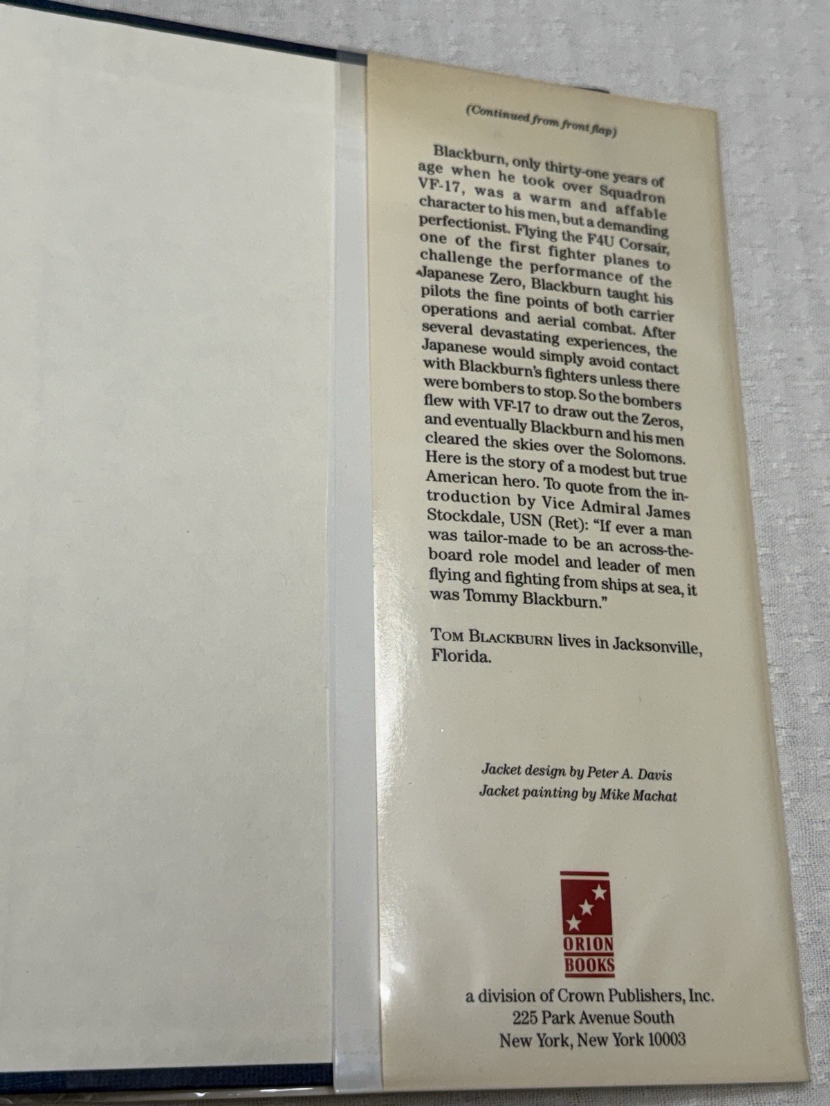 WW2 Signed Book Tom Blackburn Jolly Rogers 1st Edition 1989 Navy Squad VF-17