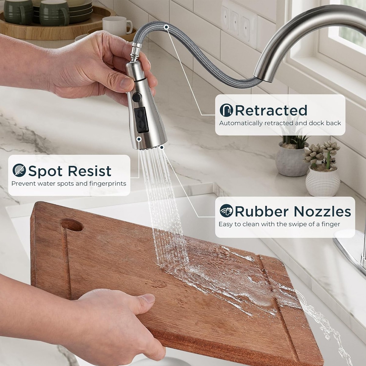 Kitchen Sink Faucet Brushed Nickel Single Handle Swivel Pull Down Sprayer Mixer