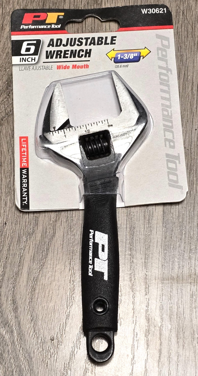 Performance Tool W30621, 6" Wide Mouth Adjustable Wrench w/ Soft Grip Handle