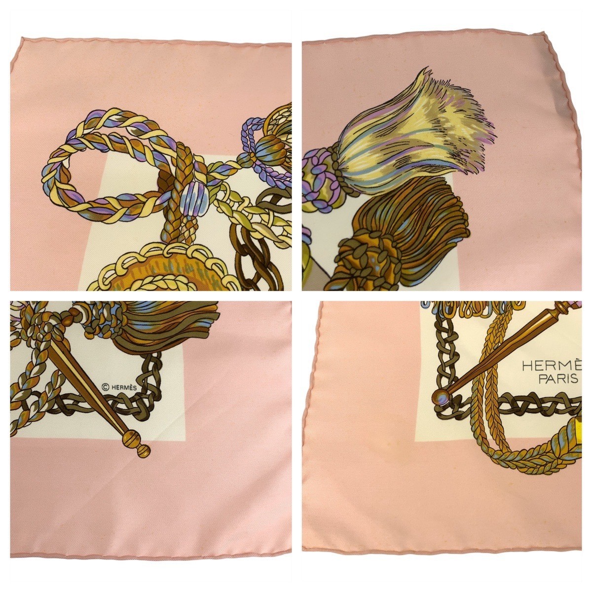 Hermes Timpani Carre 90 Pink Multicolor Silk Scarf Large Women