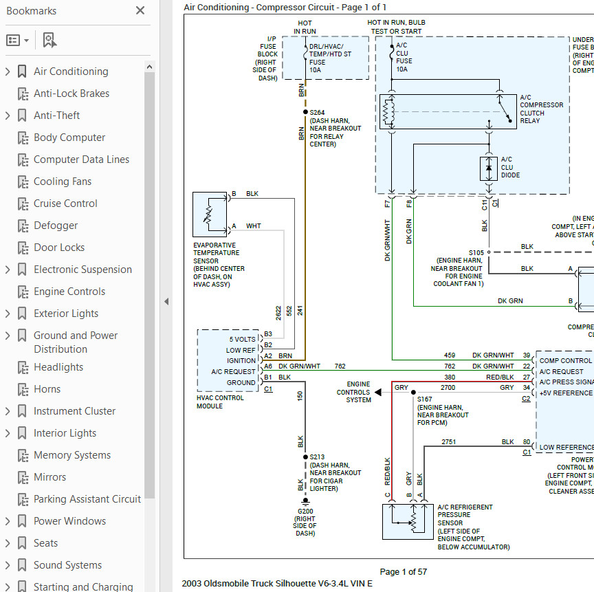 Oldsmobile  Silhouette 2003 Color Wiring Diagrams Schematic V6 3.4L pdf