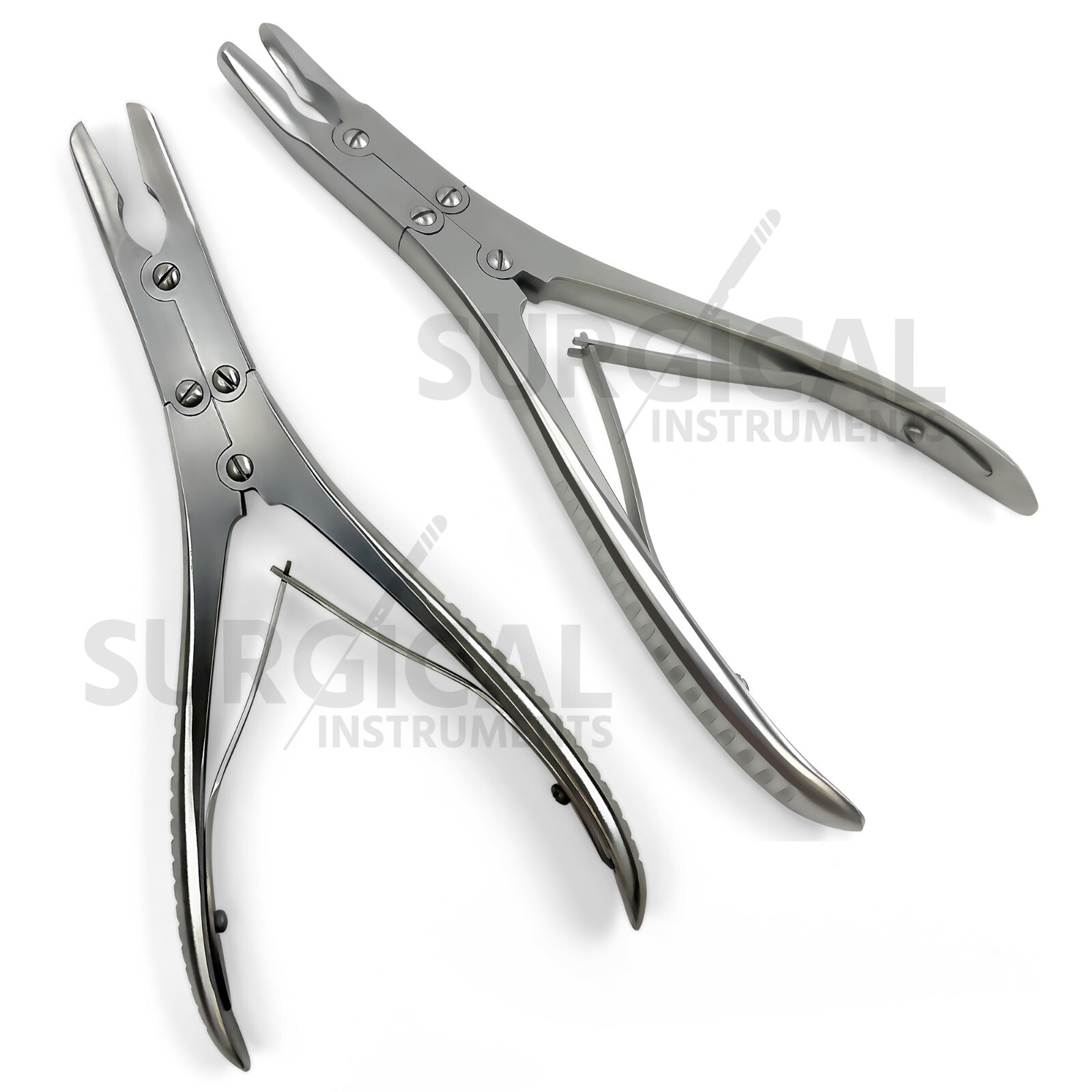 Set of 2 Pcs Ruskin Bone Rongeur 7.50" Straight & Curved 5mm Bite Double Action