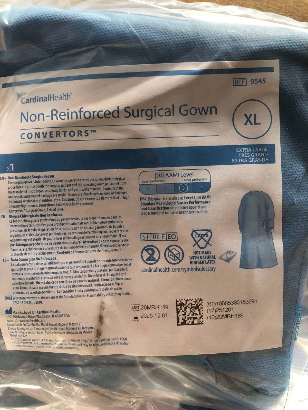 20x Surgical Gown Nonreinforced Convertors XL 9545 Cardinal medi Clinic Hospital