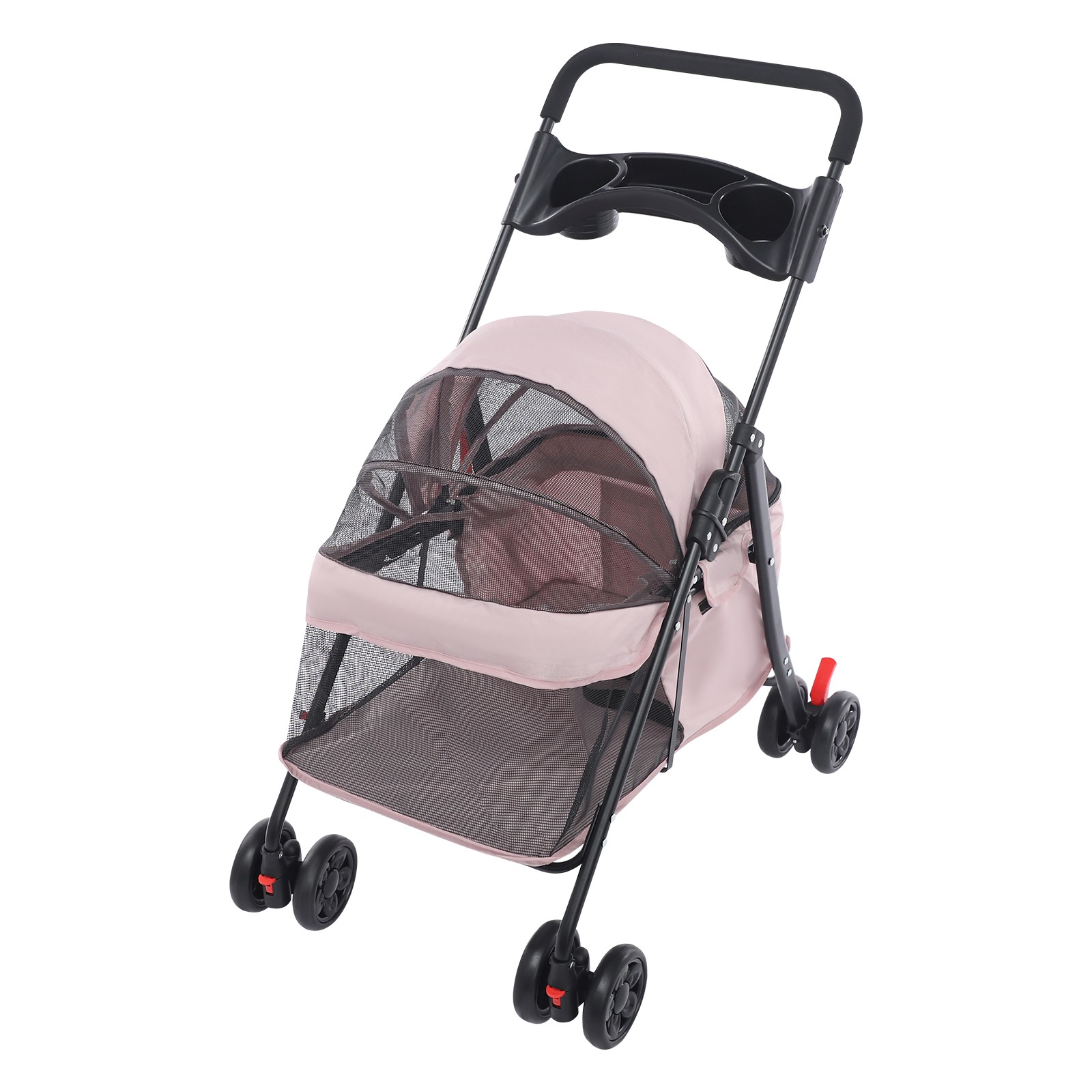 Dog Cat Stroller Pet Travel Carriage 4 Wheels Foldable Pets Carrier Cart PINK