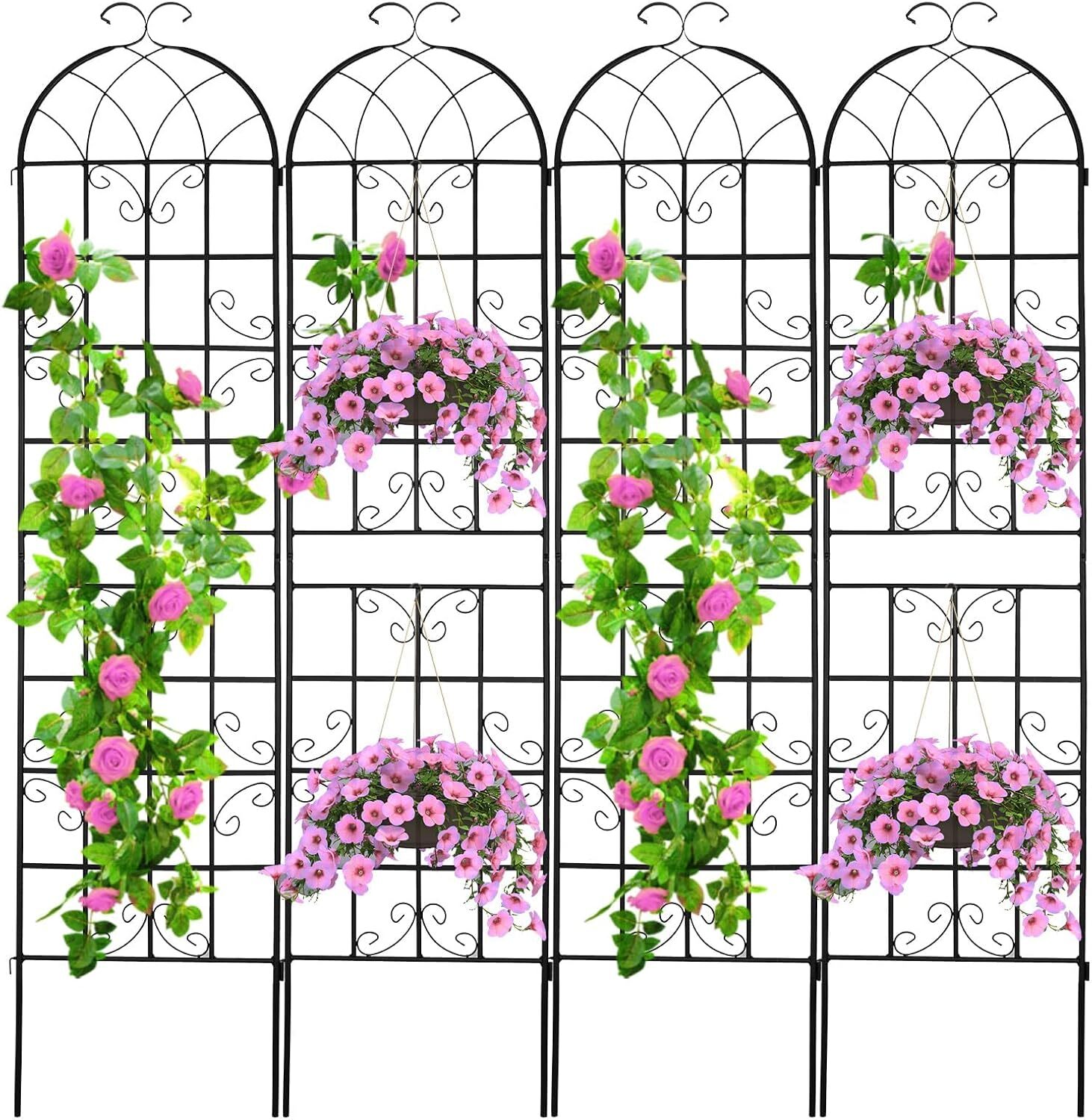 4Pc Iron Garden Trellis 87"x20" Rustproof for Climbing Plants Outdoor Decoration