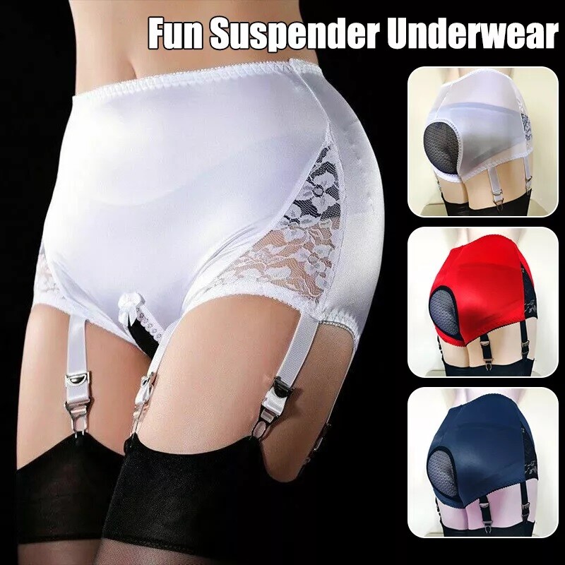 UAS Gloosy High Waist Crotchless Panty Girdle Garter Belt W/ 6 Adjustable Straps