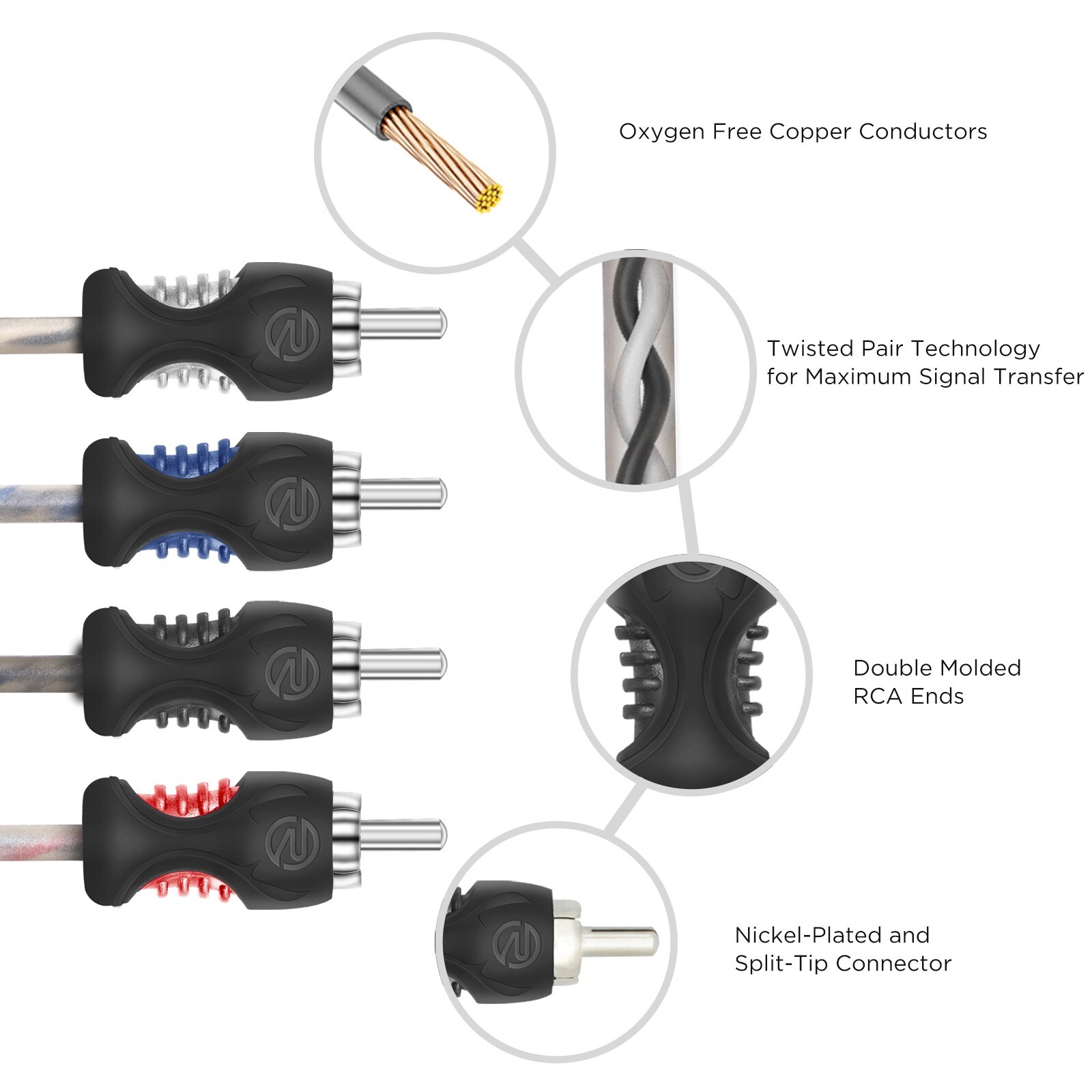 Recoil RCI46 100% Oxygen Free Copper 6ft 4-Channel RCA Audio Cable Twisted Pair