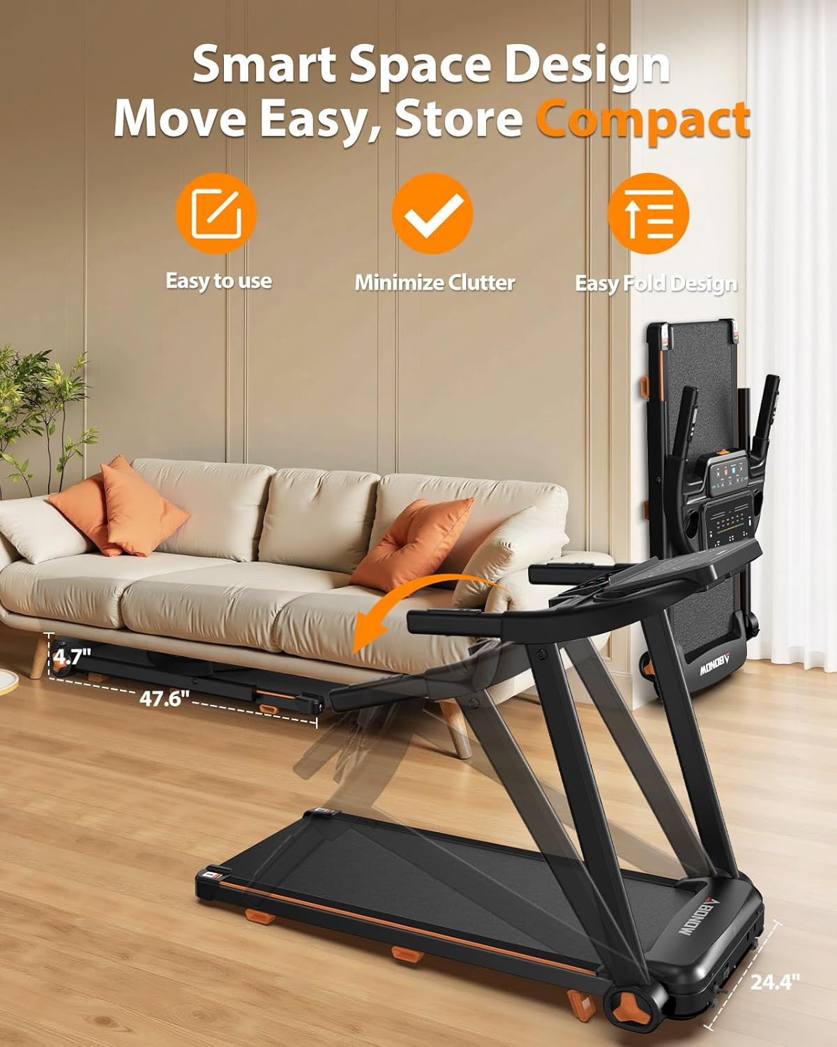 Foldable Treadmill for Home with Incline - Extra Large Dual LED Screen, 8.5MPH M