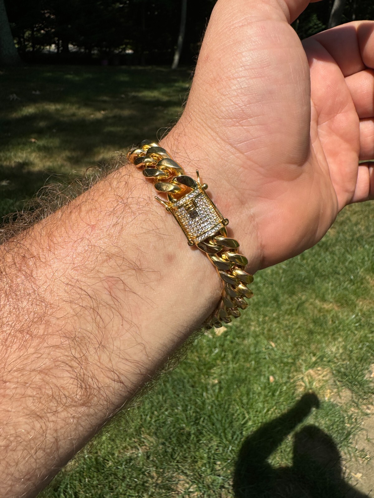 Real Miami Cuban Link Bracelet 1ct CZ Iced Clasp 14k Gold Plated Stainless Steel