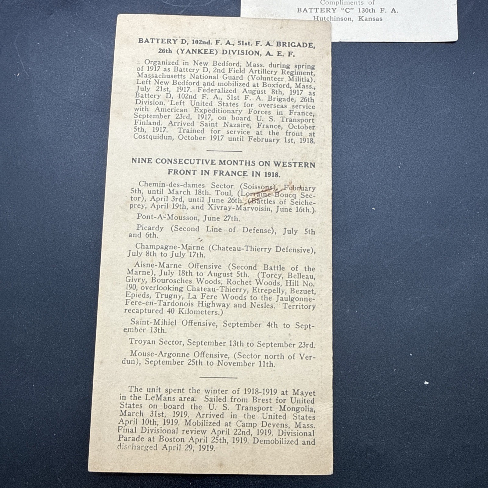 WWI 1924 Dedication Exercises Battery D Memorial 102nd Field Artillery 26th Div