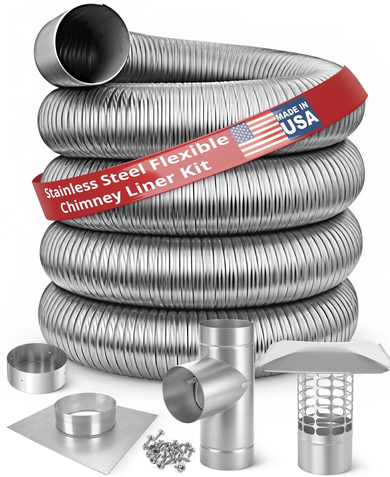 FOREVER® VENT 6 IN DIAMETER FLEX-ALL SINGLE PLY STAINLESS STL CHIMNEY LINER KITS