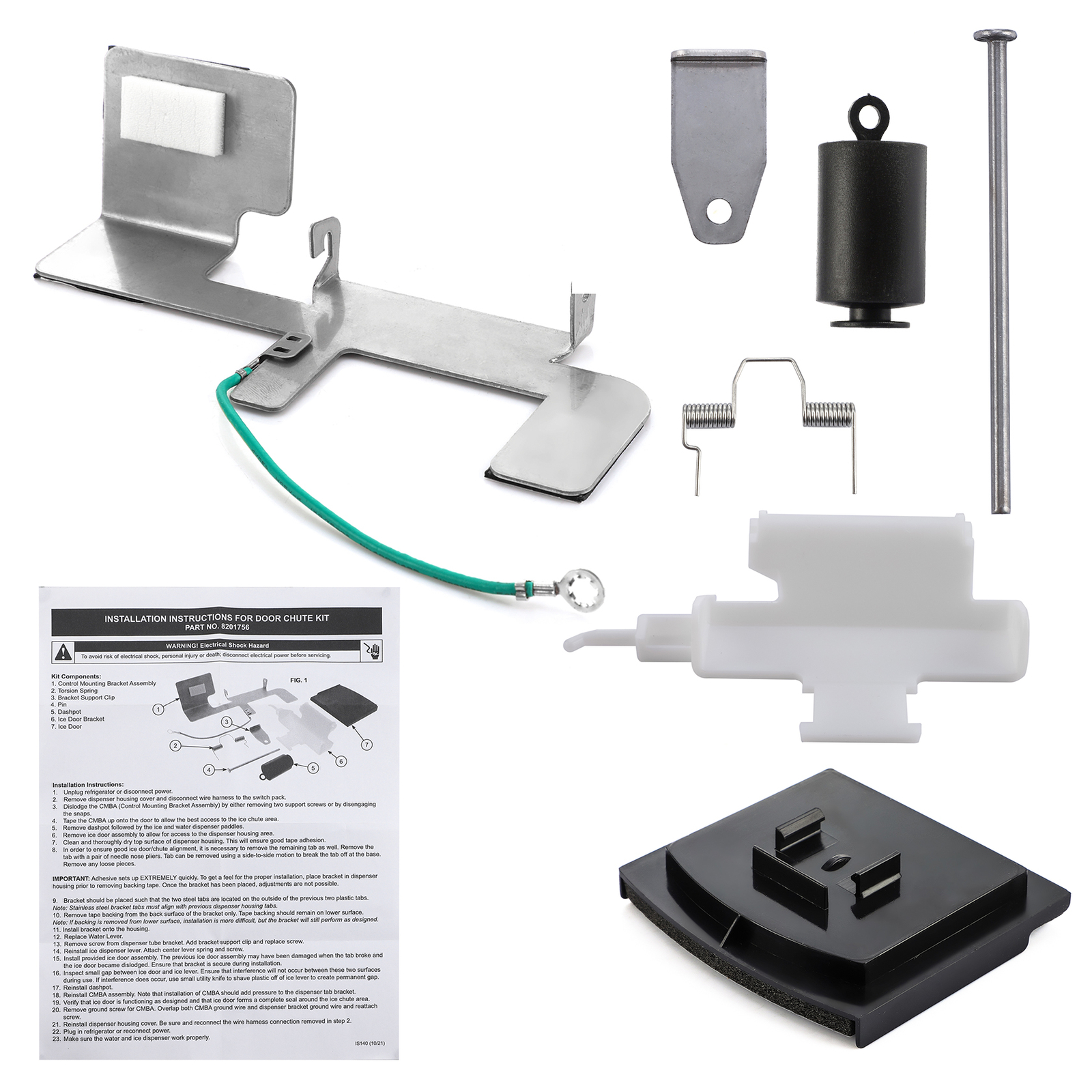Ice Dispenser Door Chute Repair Kit for Whirlpool W10823377 WP2180353 8201756