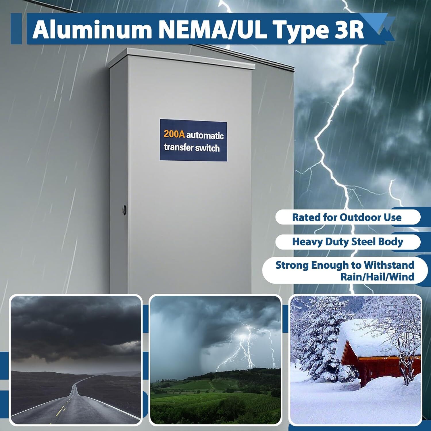 200 Amp Automatic Transfer Switch, 120/240V NEMA 3R Aluminum Enclosure