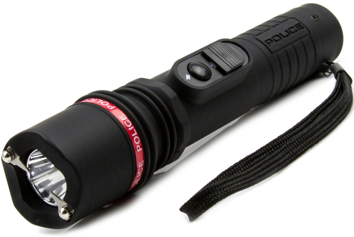 POLICE Stun Gun 305 Max Volt Self Defense Rechargeable LED Flashlight Black