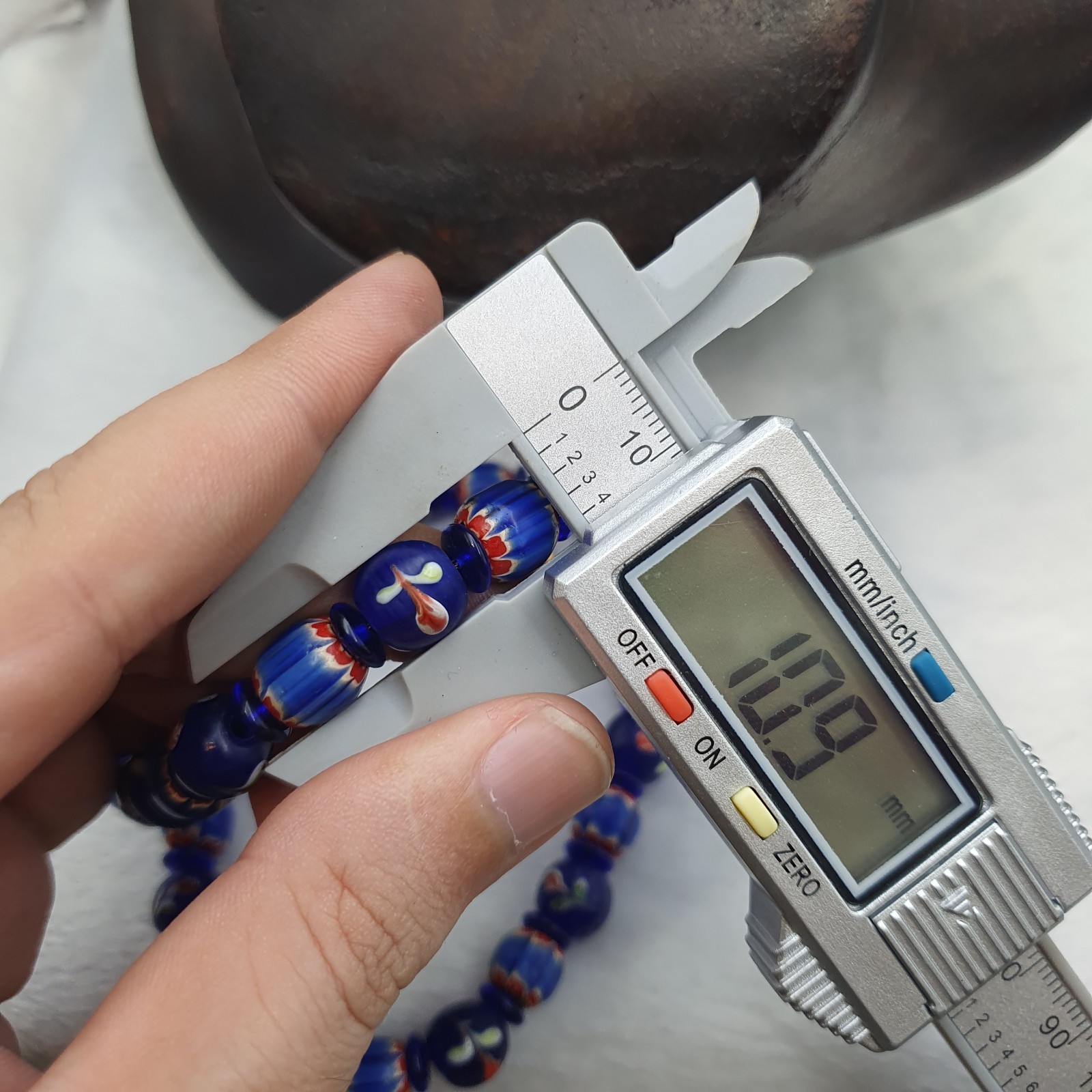 Vintage Venetian Cobalt Blue Floral & Striped Murano Style Beaded Necklace