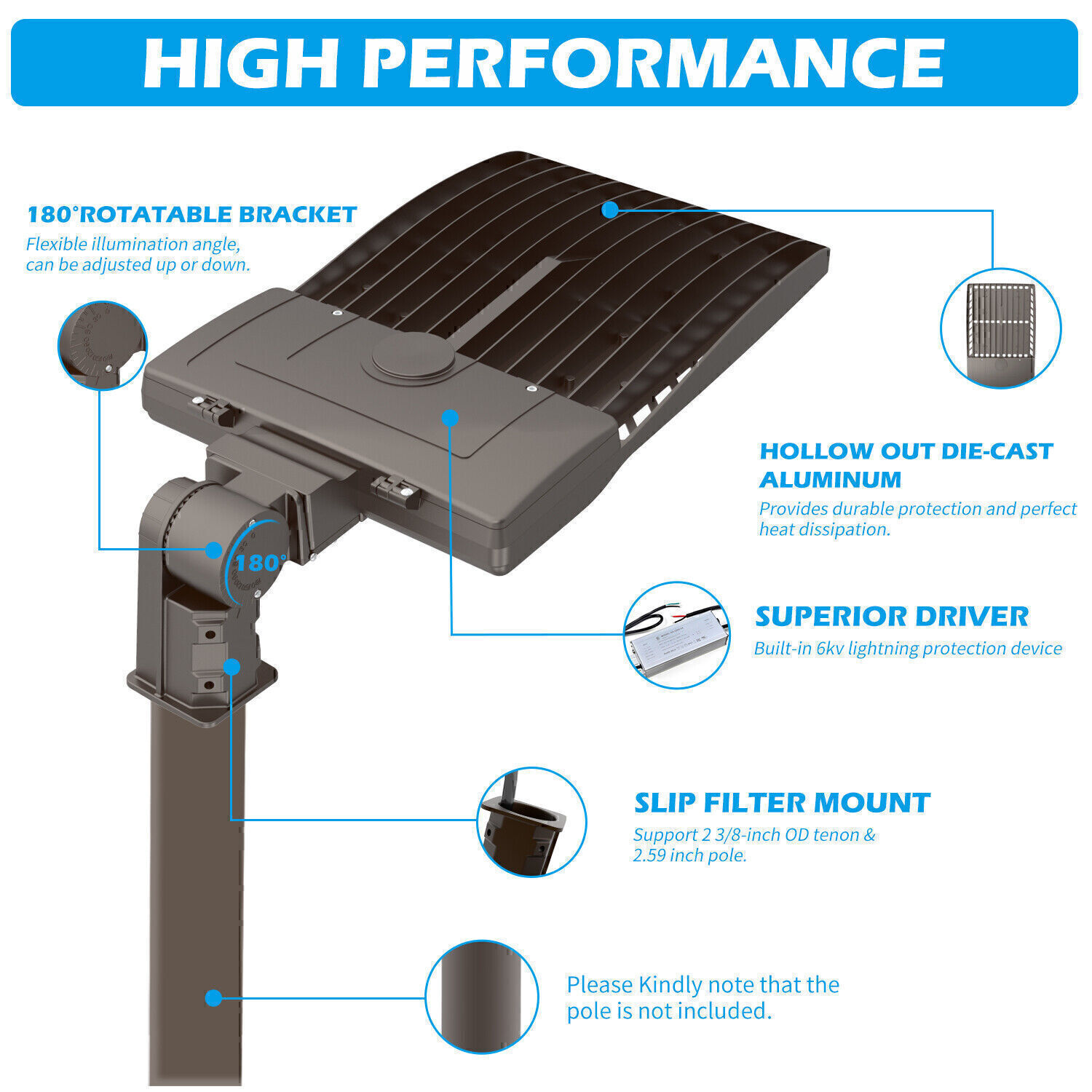 400W LED Shoebox Pole Light Commercial Parking Lot Street Outdoor Lighting 5000K