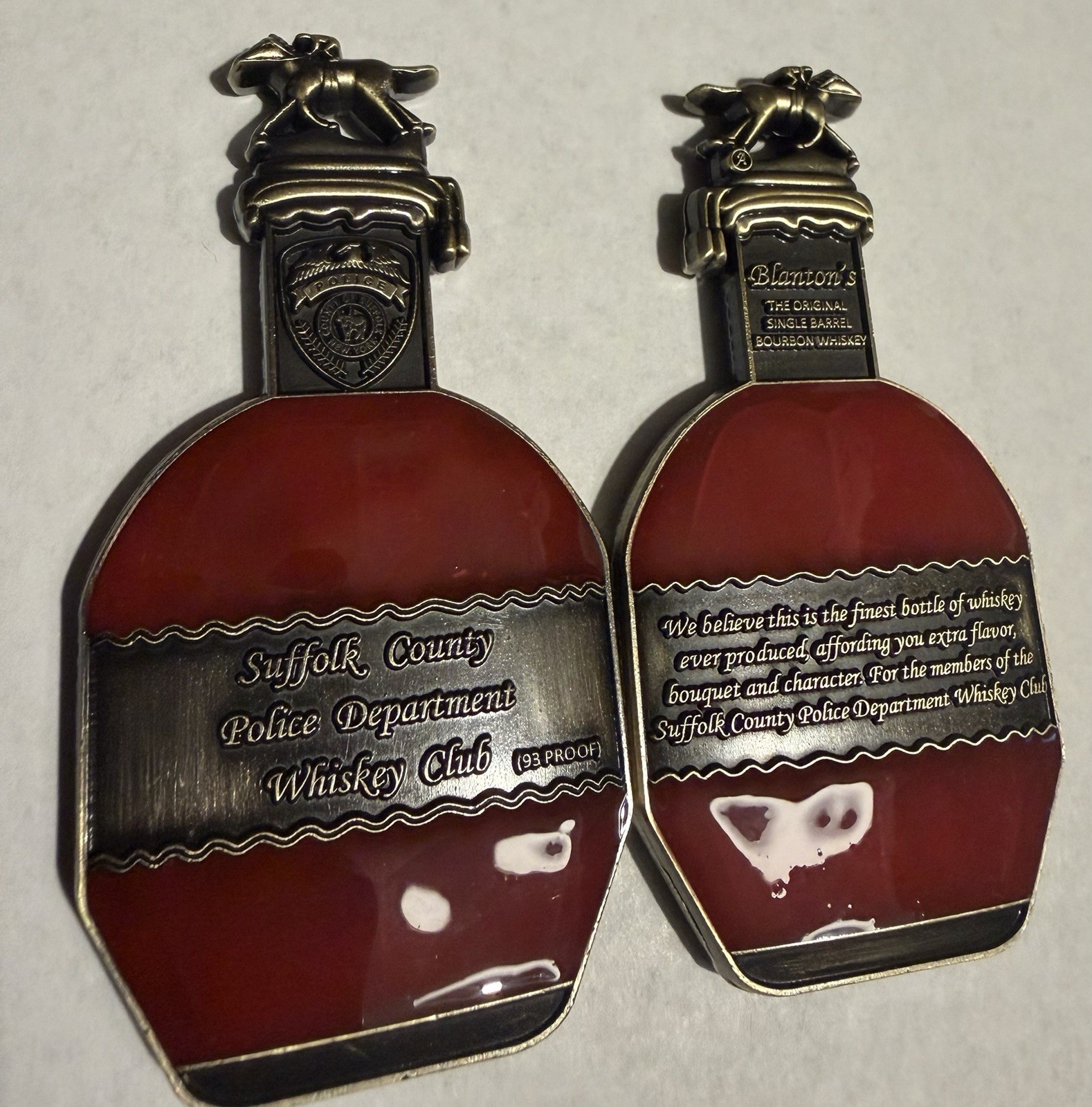 SUFFOLK COUNTY POLICE DEPT BLANTONS WHISKEY CLUB BOTTLE CHALLENGE COIN NEW YORK