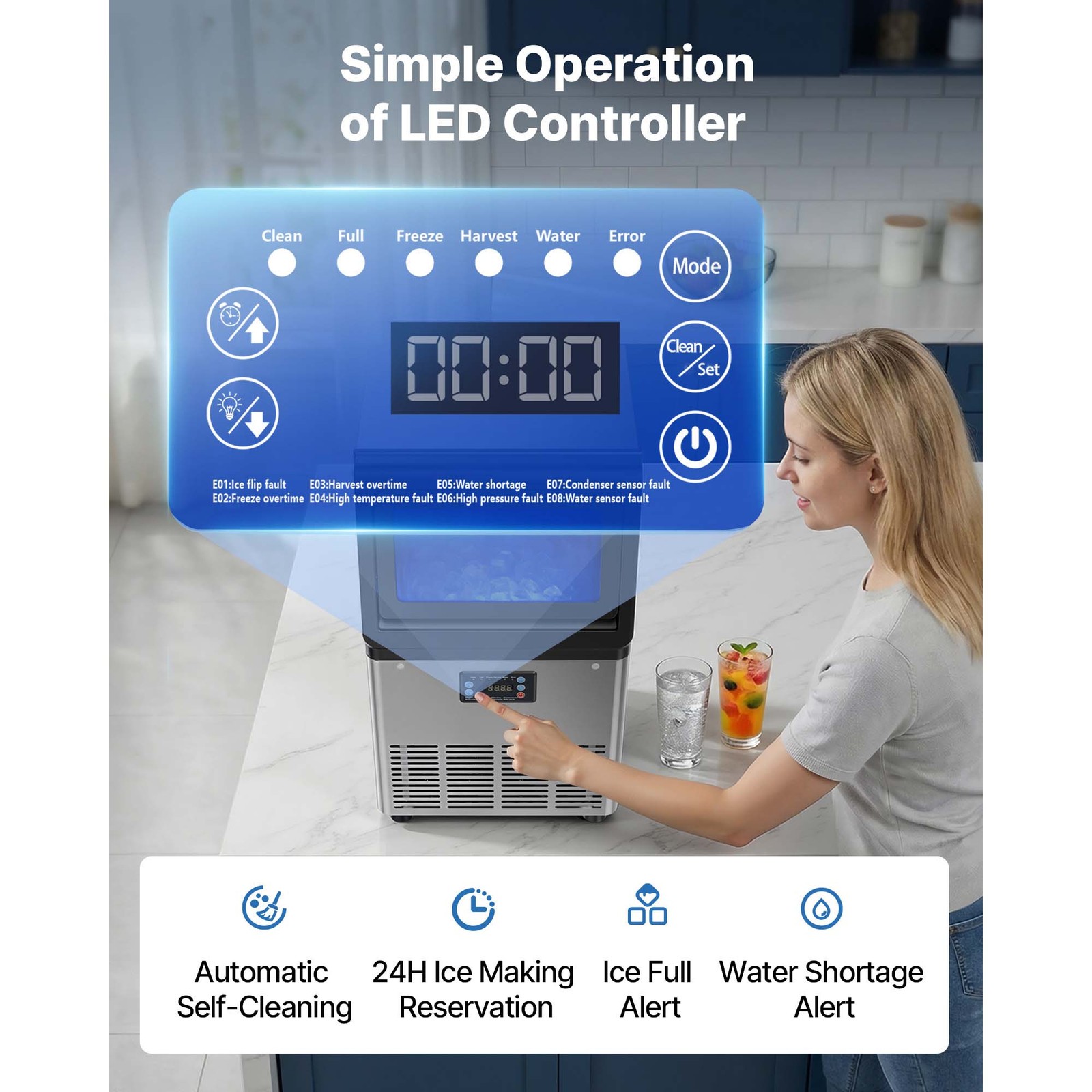 Uimoso Commercial Ice Maker 80 lbs/24h with 13lbs Storage for Bar and Restaurant